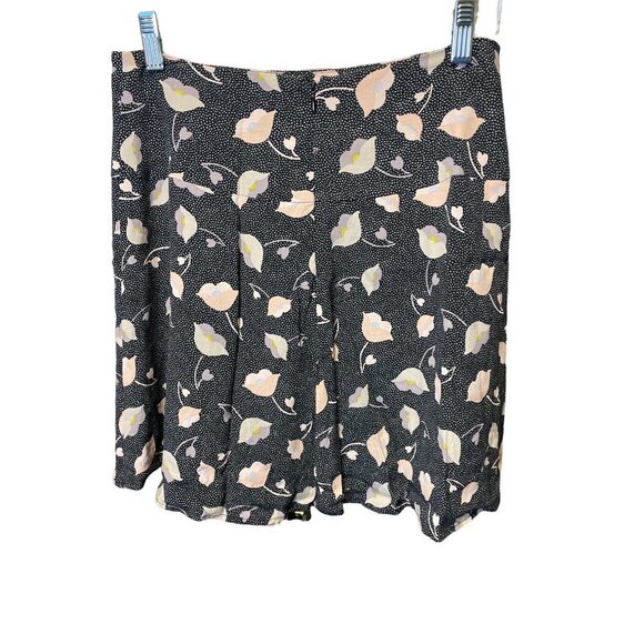 Loft Black Floral Lightweight Mini Skirt with Ruffle Accent Sz 2 - Picture 2 of 8